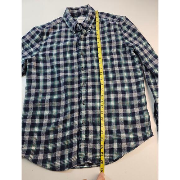 American Eagle size M medium mens green blue plaid flannel warm button up EUC - Picture 6 of 7
